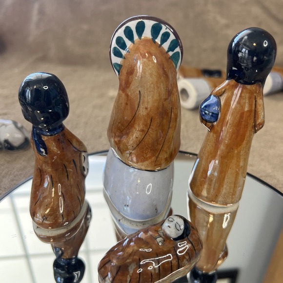 Vintage Mexican Tonala Nativity Set Scene 13 Piece Hand Painted Pottery Folk Art - Picture 7 of 8